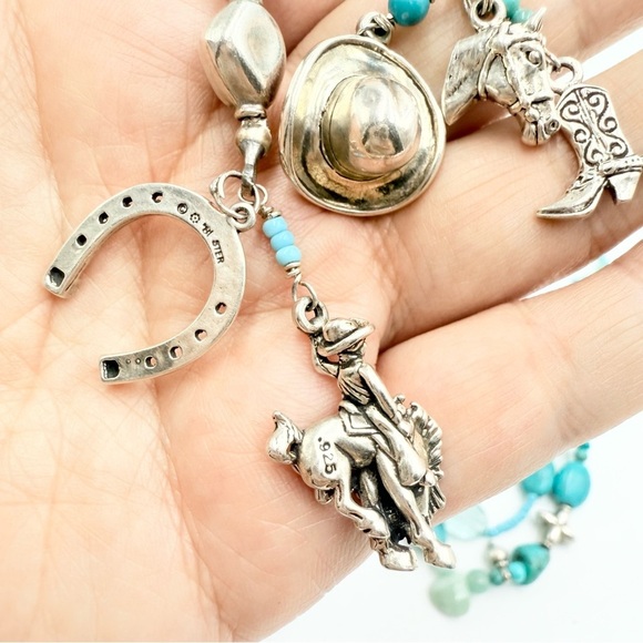 Sterling Silver Southwestern Faux Turquoise Howlite Bead Cowboy Western Necklace - Picture 7 of 12
